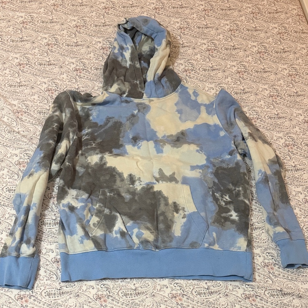 Old Navy Tie-Dye Pullover Hoodie - Light Blue, Gray & Cream